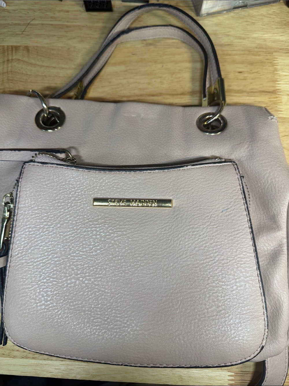 Steve Madden Light Blush Shoulder Tote with Gold Hardware